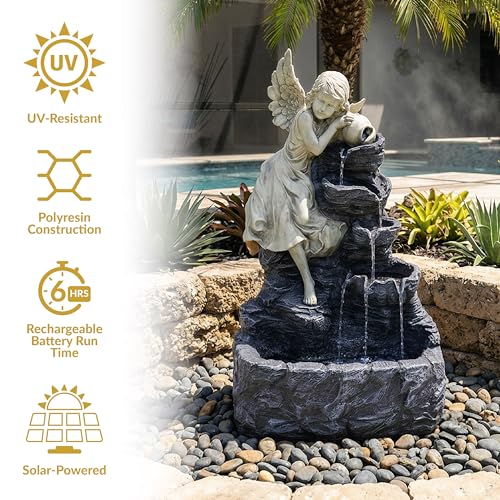 Sunnydaze 29" Angel Falls Solar Water Fountain with LED Lights
