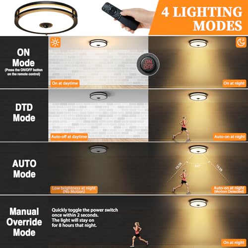 2 Pack 12" LED Motion Sensor Outdoor Ceiling Light with Remote
