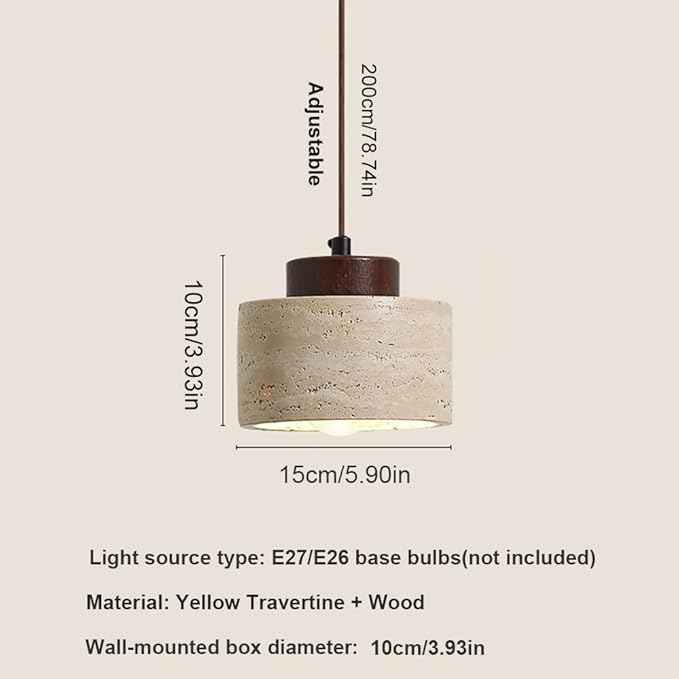 Set of 3 Japanese Travertine Hanging Lamps, Cylinder Natural Stone Pendant Lights Kitchen Island Adjustable Small Chandelier for Dining Room Bedside(Walnut,15cm/5.90in)