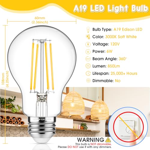 60W Equivalent E26 LED Filament Light Bulbs (4 Count)