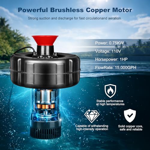 Pond Fountain Aerator with Timer 1HP 750W Floating Fountain Pump Stainless Steel Housing &100FT Power Cord