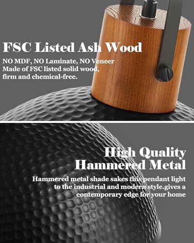 16 Inch Ash Wood Hammered Pendant Light Fixtures