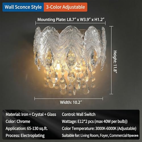 Modern 2 Light K9 Crystal Wall Sconce