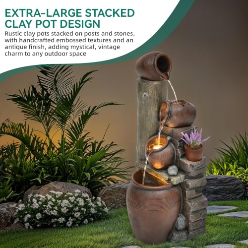 AUTODAYA 40" H Oversized Outdoor Fountain with LED Lights 4