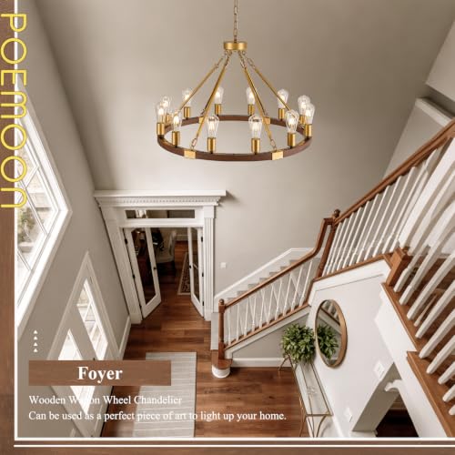 Gold Wooden Wagon Wheel Chandelier 12