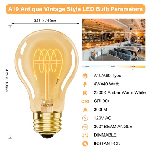 A19 Vintage LED Edison Light Bulbs 40 Watt (4 Count)