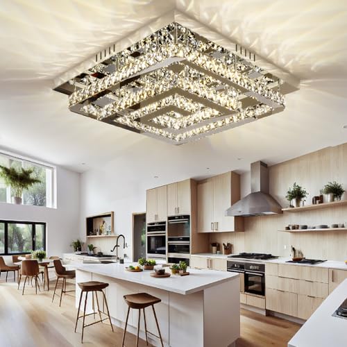 34 inch Silver Crystal Chandeliers LED Ceiling Light
