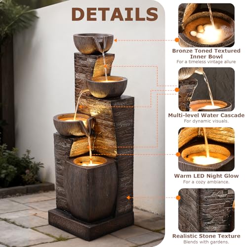 38.2" Tall Water Fountain Outdoor Garden Modern Fountains