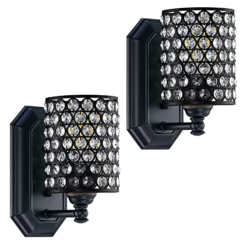 Crystal Wall Sconce Black Dry&Wet Dual Use 2 Pack 1 Light UL Certified (2 Count)