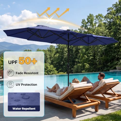 REE SOLDIER 13ft Double Sided Patio Umbrella with Solar Lights