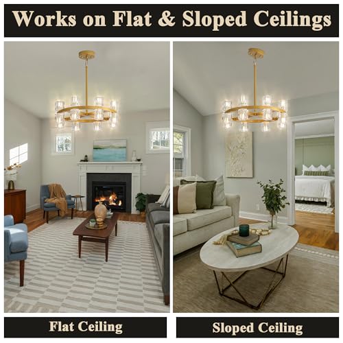 18 Inch Gold Crystal Wagon Wheel Chandelier with Crystal Shades