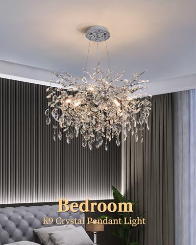 Modern Tree Branch Crystal Chandelier Luxury Silver Crystal Pendant Lighting 23.6" Contemporary 8