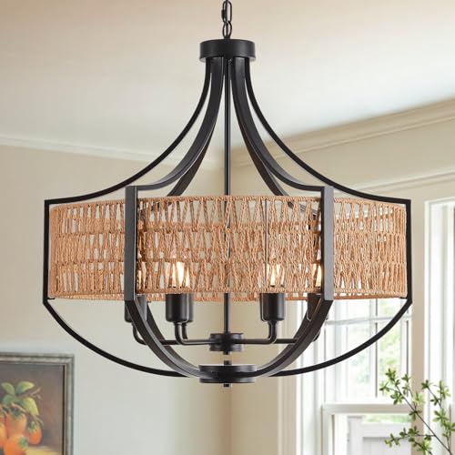 25.6" Large Rattan Chandelier