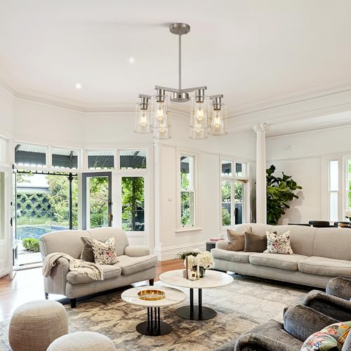 6 Light Modern Farmhouse Brushed Nickel Chandelier (6 Count)