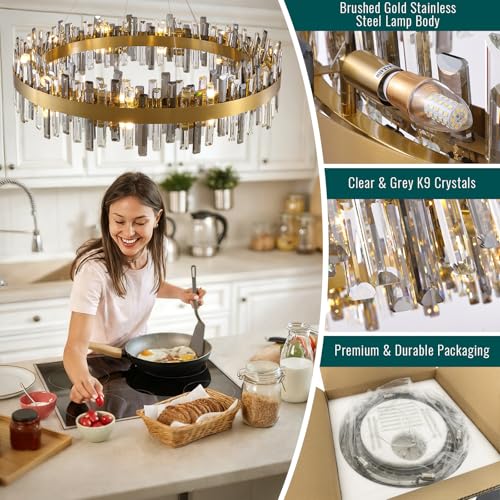 Modern Large Brass Gold Crystal Chandelier for Dining Room