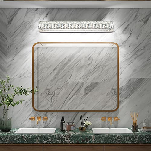 Modern Bathroom Light Fixtures Over Mirror 30 inch Crystal Chrome LED Vanity Light Bar White Light 6000K