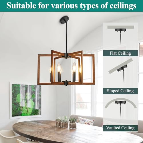 20" 62" Height Adjustable Wood Grain Kitchen Chandelier for Dining Room