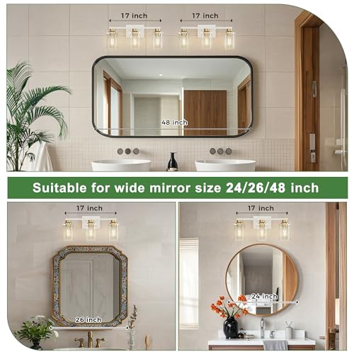 17 Inch 3 Light White Gold Bathroom Vanity Light