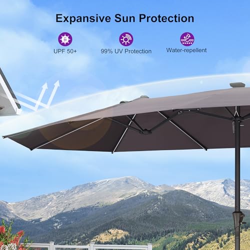 Patio Umbrella 15ft with Base and Solar Lights
