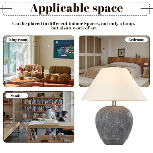 21'' Large Gray Base Ceramic Basin Table Lamp for Bedroom