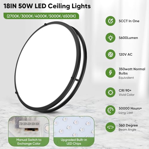 18inch 50W LED Flush Mount Ceiling Lights 5600lm Super Bright (2 Count)