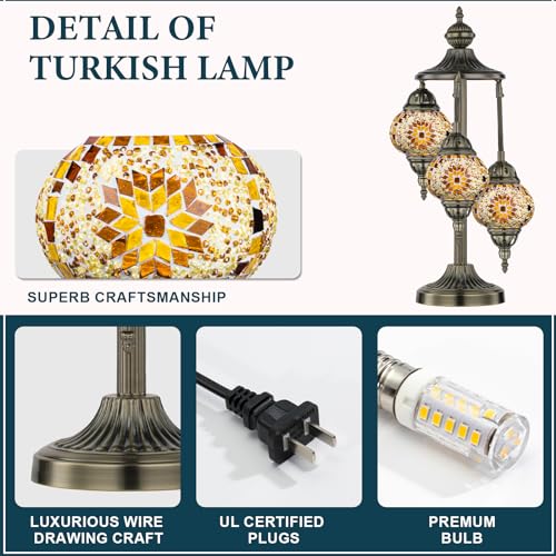 23" Turkish Mosaic Lamp Handmade 3 Globes Moroccan Table Lamp (3 Count)