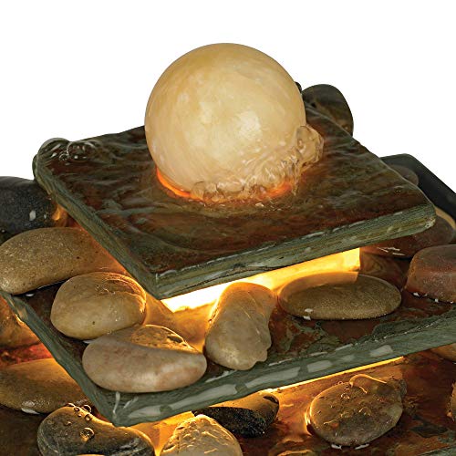 Pyramid 9" High Slate Stone Feng Shui Table Indoor Fountain with LED Light