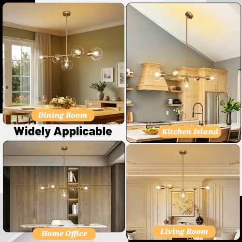 Brass Linear Chandeliers for Dining Room 5 Lights Modern Linear Chandelier