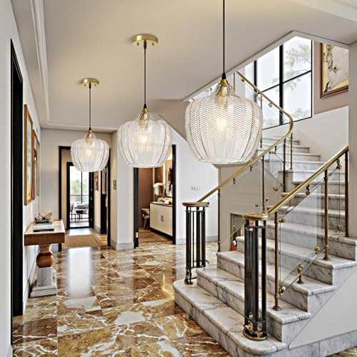 Clear Glass Pendant Lights Kitchen Island Gold Hanging Ceiling Light 9.45"
