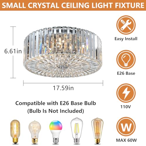 17.59-Inch 4-Light Chrome Round K9 Crystal Ceiling Light Fixture