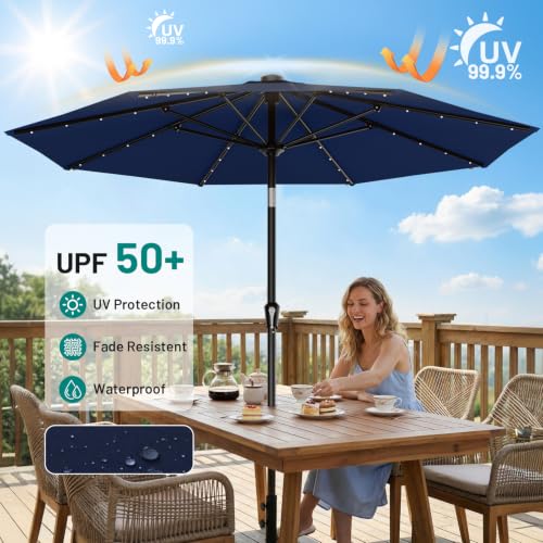 9FT Patio Umbrella with Solar Lights