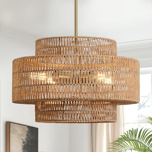17.7" Rattan Chandelier for Dining Room