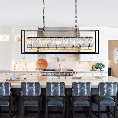 Large Modern Black and Gold Crystal Chandeliers for Dining Room