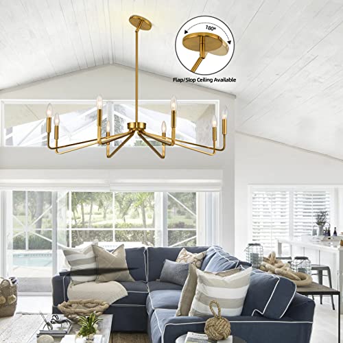 8 Light 38" Brass Modern Candle Chandelier for Dining Living Room