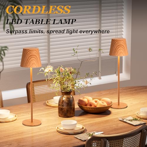 Wood Grain Cordless Table Lamp Rechargeable