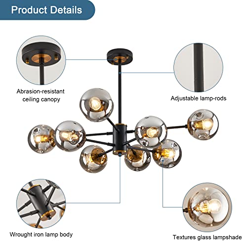 8 Light Mid Century Modern Bubble Sputnik Chandelier with Globe Glass