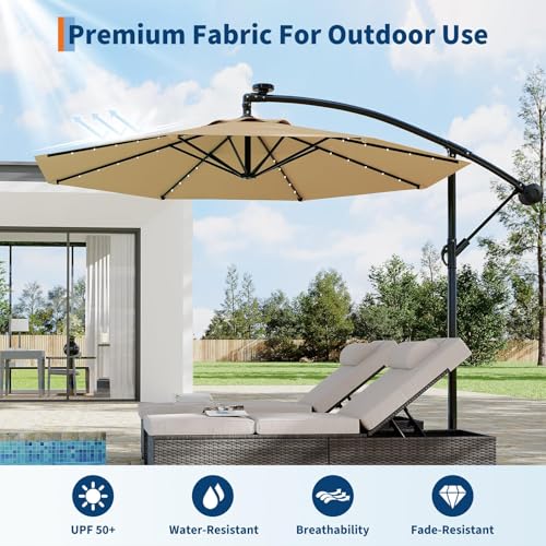 10FT Solar Lights Offset Patio Umbrella with Cross Base