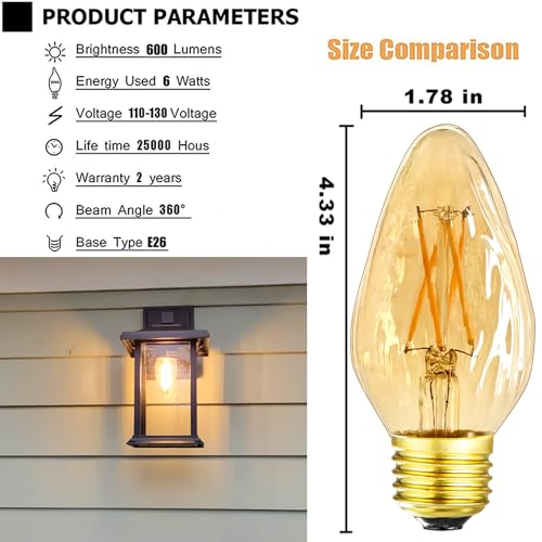 E26 Vintage Edison Bulbs 6W Dimmable LED Bulbs 2700K Amber Warm White 600lm 6 Pack 120V AC E26 Medium Base Light Bulbs for Pendant Light Fixture