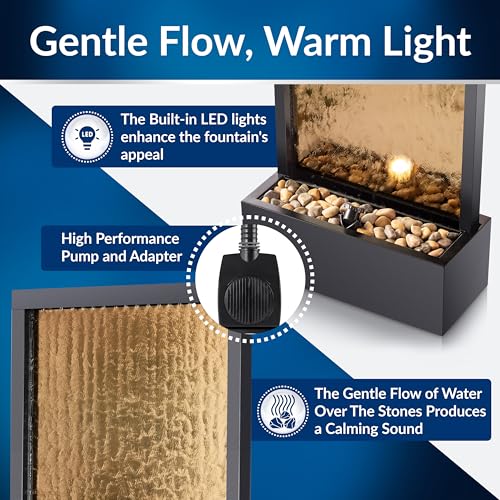 72" Bronze Mirror Waterfall Fountain with LED Lights