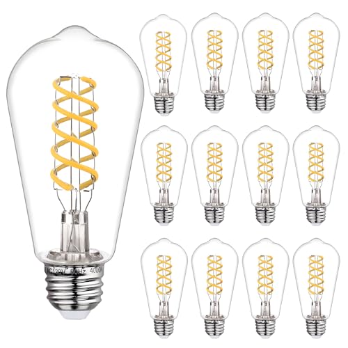 12 PCS ST58 Dimmable Spiral Vintage E26 LED Bulb 60 Watt LED Edison Bulbs (12 Count)