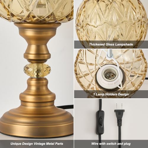 Vintage Amber Table Lamp Fixtures with E26 Bulb