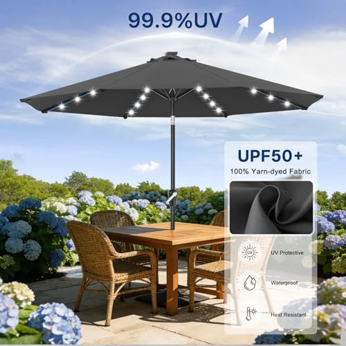 Solar Led Patio Umbrella with 32 Lights 11FT