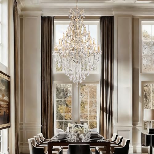 44 Lights Large Crystal Chandelier for High Ceilings