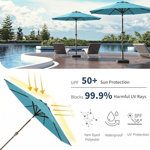 10FT Solar Umbrella 32 LED Lighted Patio Umbrella Table Market Umbrella w