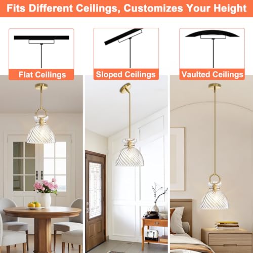 Gold Pendant Light Kitchen Island with 9.84'' Striped Glass Shade