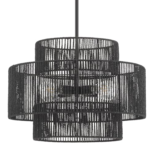 24” Boho Hand Woven Rattan Chandelier 3 Round Adjustable 4