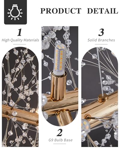 Modern 35.4" Modern Gold Crystal Firework Chandelier (12 Count)