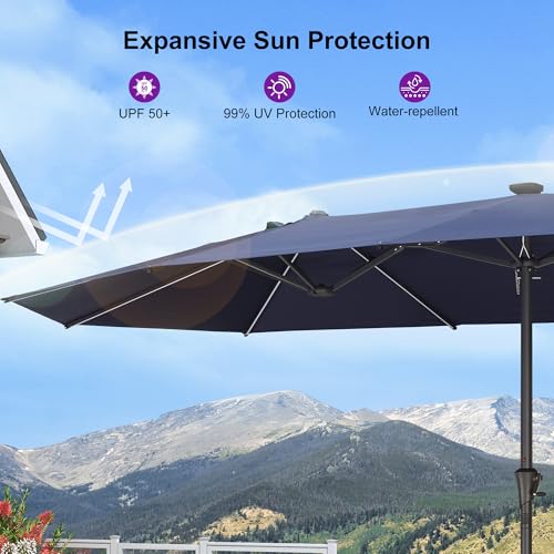 Patio Umbrella 14ft with Base and Solar Lights