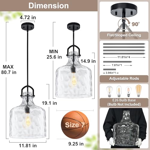 Oversized Hammered Glass Large Black Pendant Lights Kitchen Island Lighting