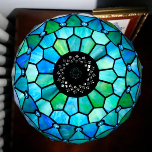 Tiffany Style Sea Blue Stained Glass Table Lamp Bedroom Bedside Lamp Living Room Dining Room Office Decoration Desk Lamp Home Decoration Creative Gift